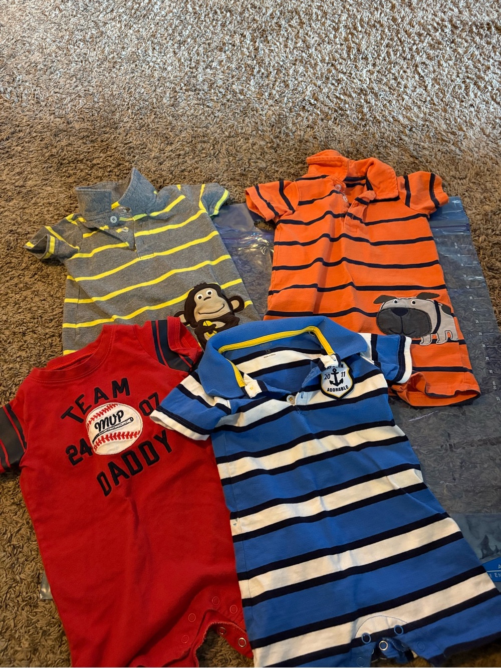 Carter's Striped Polo Romper Set - Blue, Orange, Red, Gray